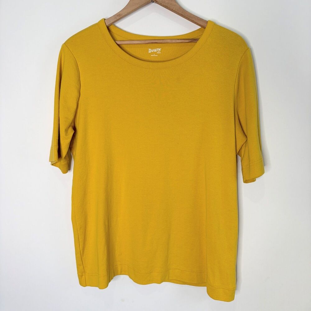 Duluth Trading Co Longtail T Elbow Sleeve Scoopneck T-Shirt Top Yellow Women L